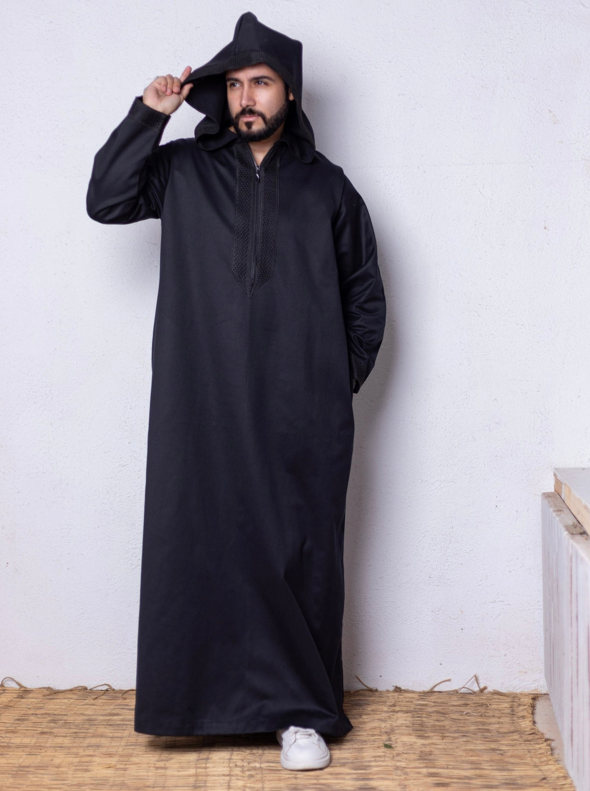 Black ( Black Honey Border - Long Sleeve ) kaftan