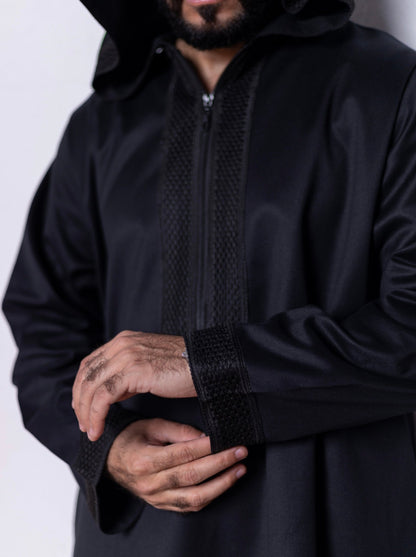Black ( Black Honey Border - Long Sleeve ) kaftan
