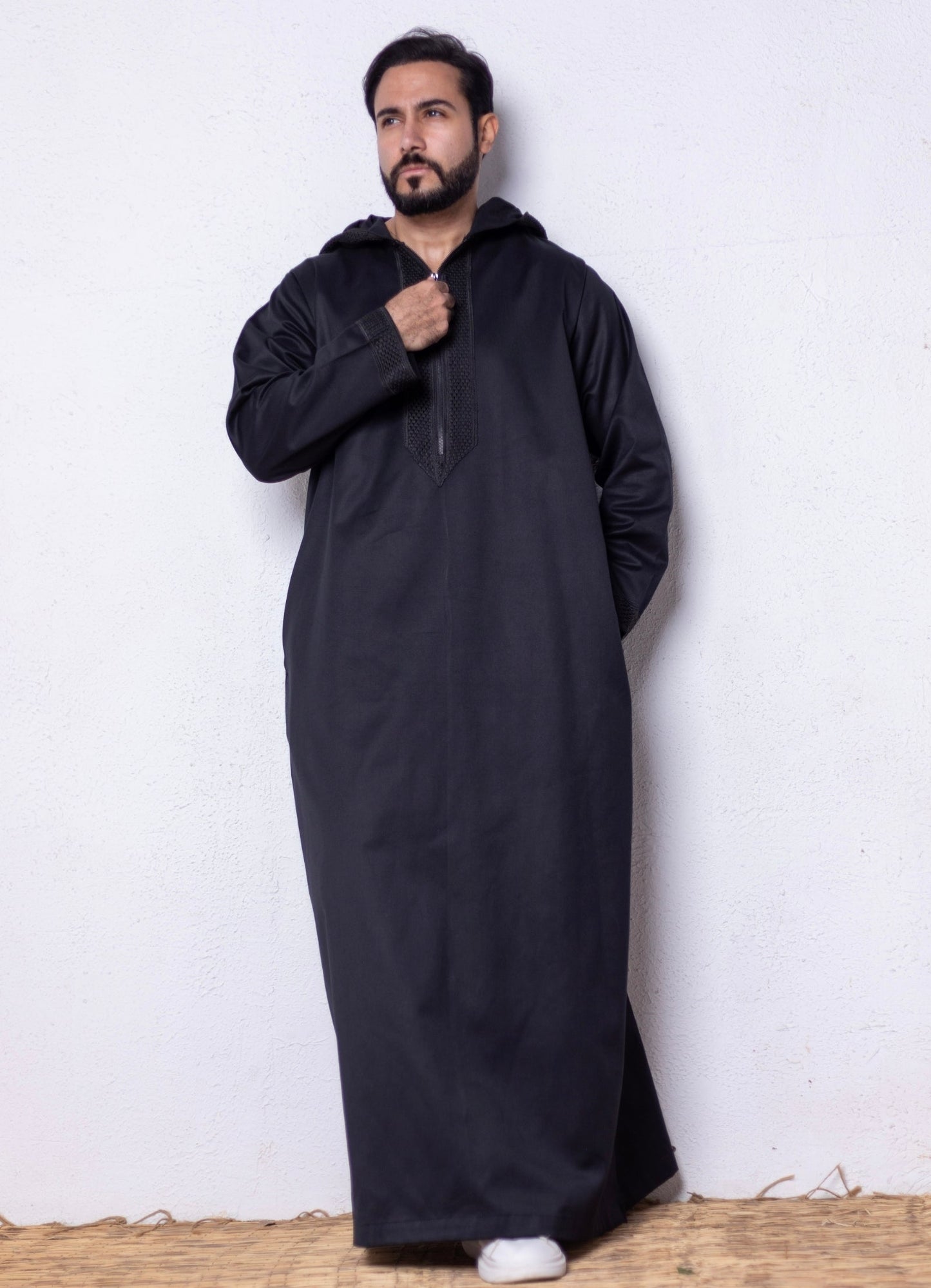 Black ( Black Honey Border - Long Sleeve ) kaftan