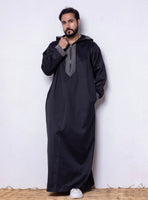 Black ( Grey Stitches Border - Long Sleeve ) kaftan