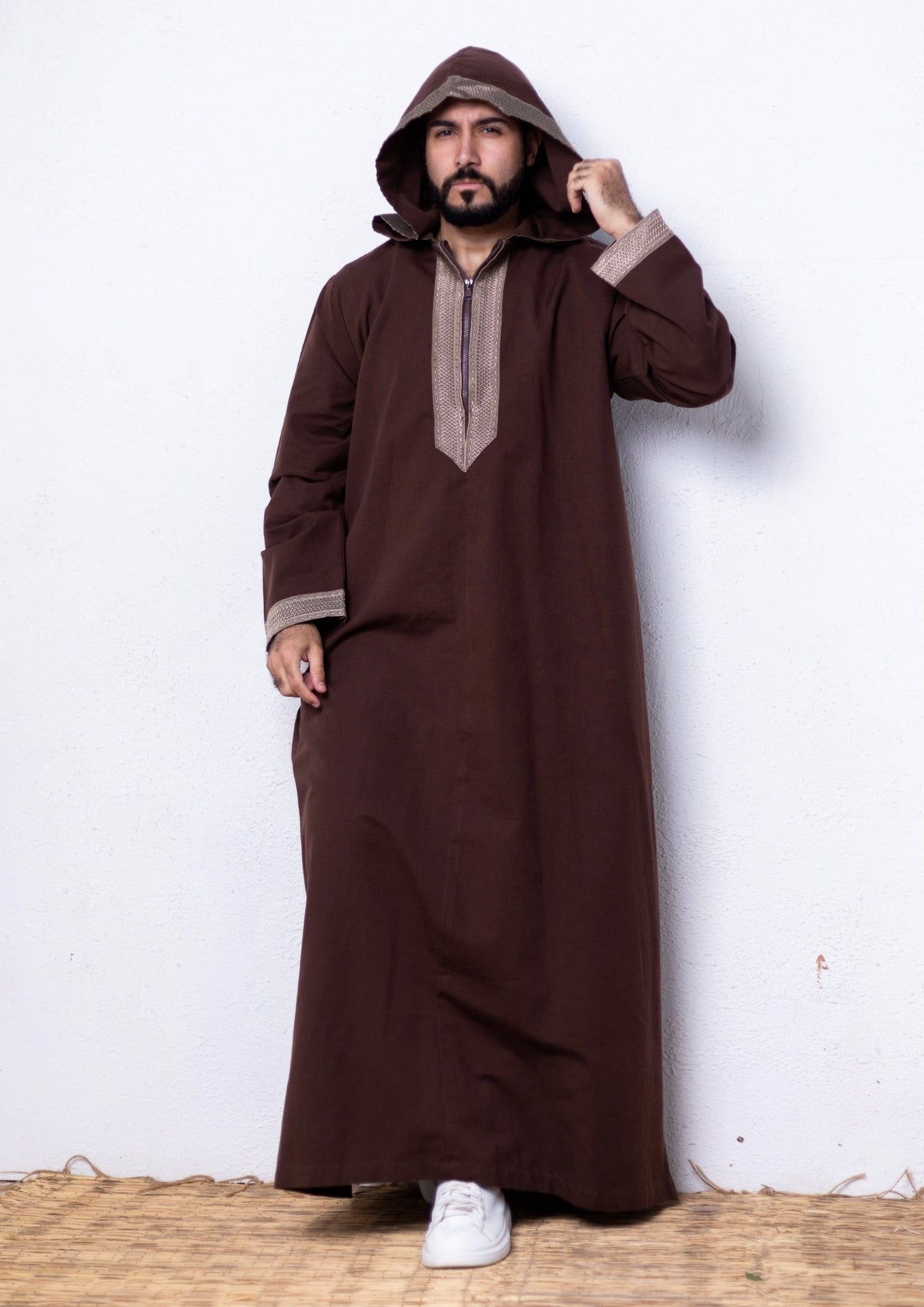 Brown ( Beige Concrete Border - Long Sleeve ) kaftan