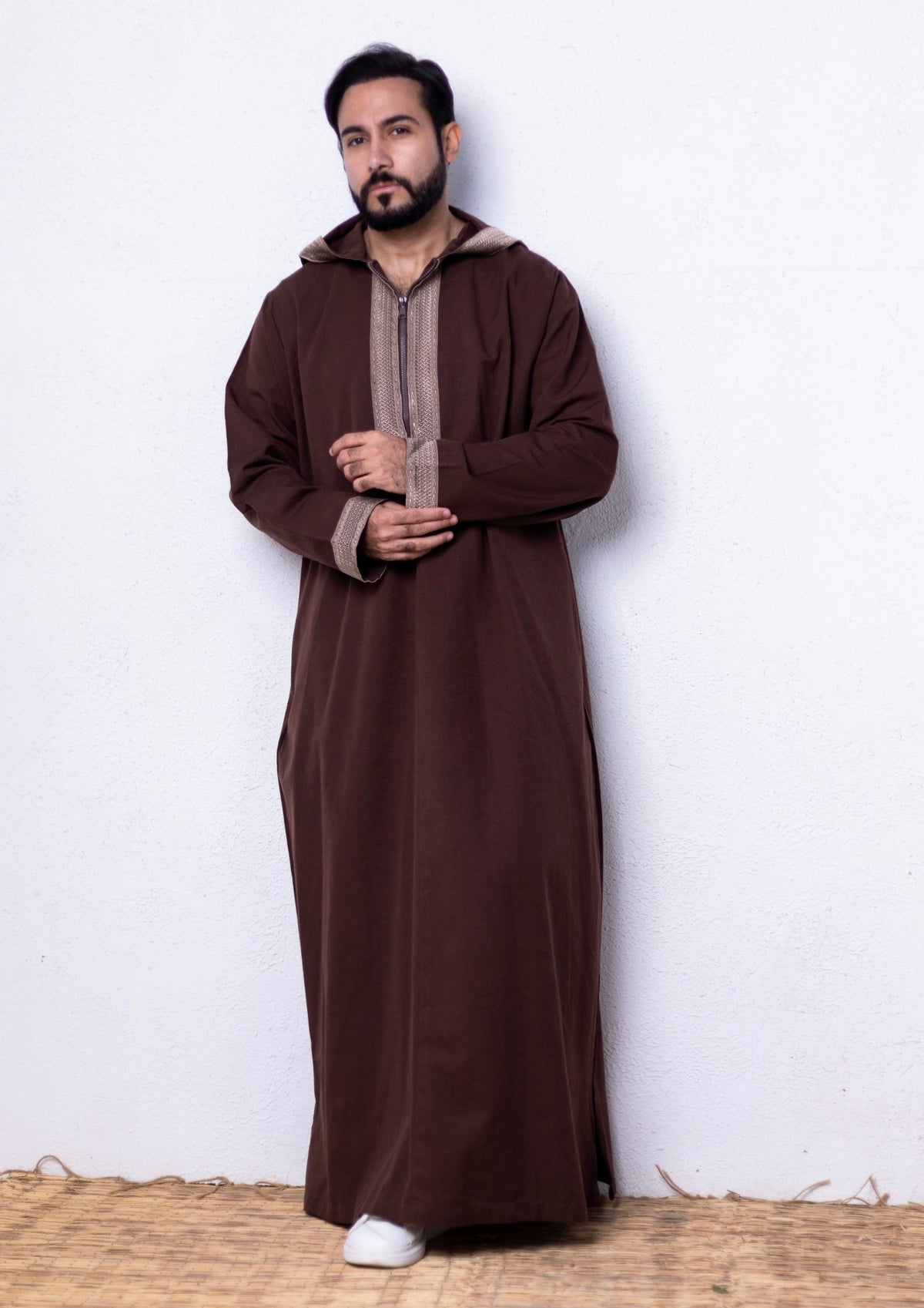 Brown ( Beige Concrete Border - Long Sleeve ) kaftan