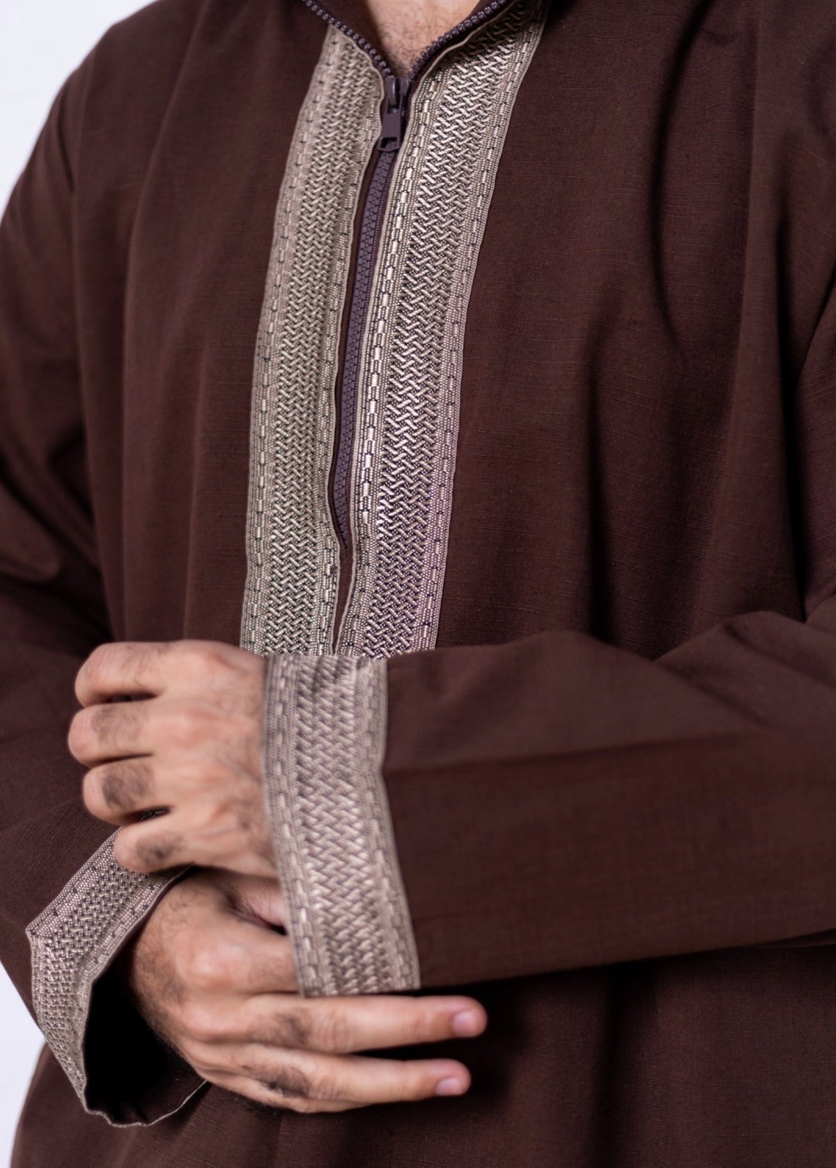 Brown ( Beige Concrete Border - Long Sleeve ) kaftan
