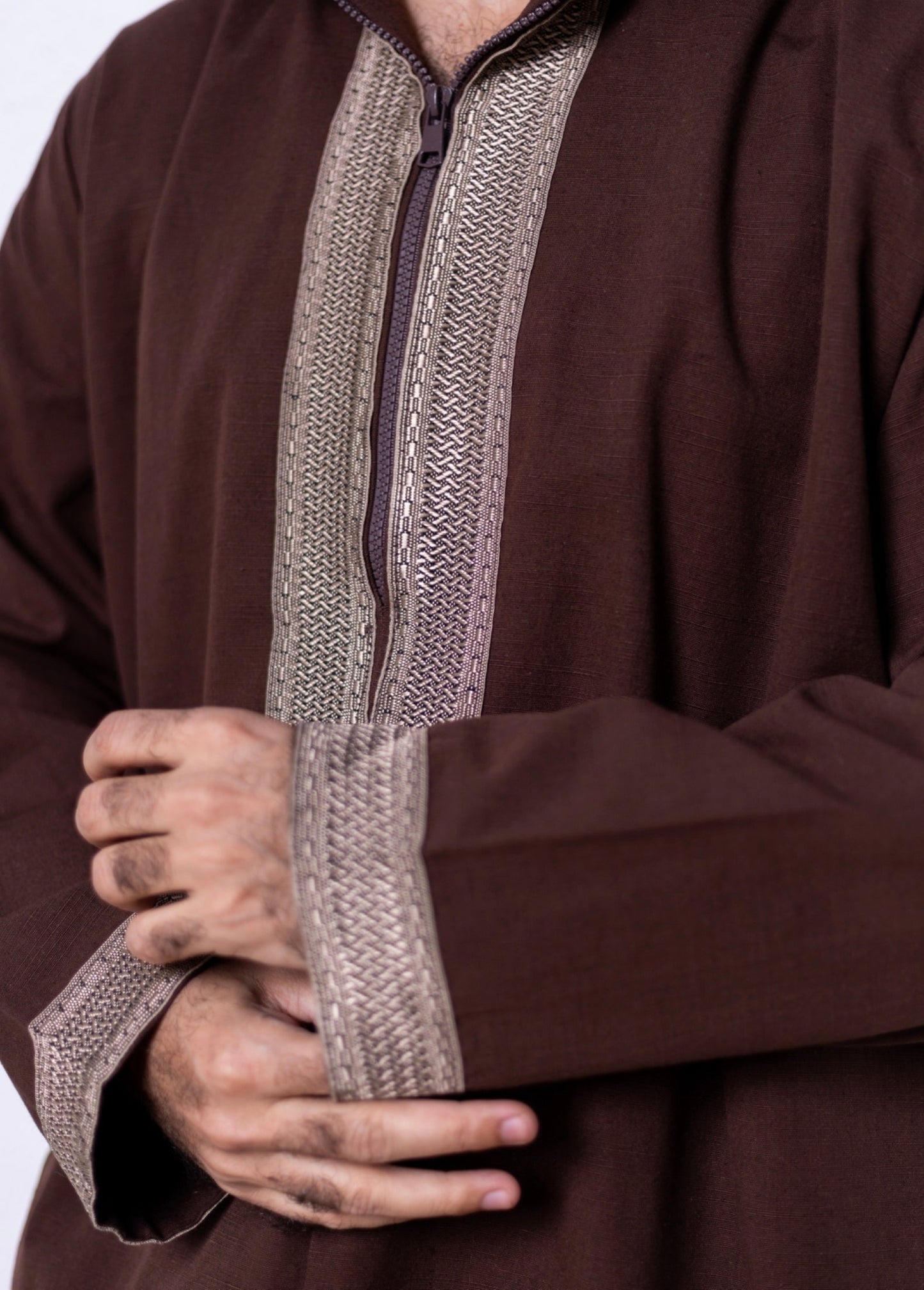 Brown ( Beige Concrete Border - Long Sleeve ) kaftan