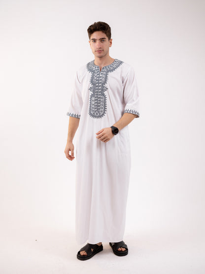 Moroccan Thawb White and Grey