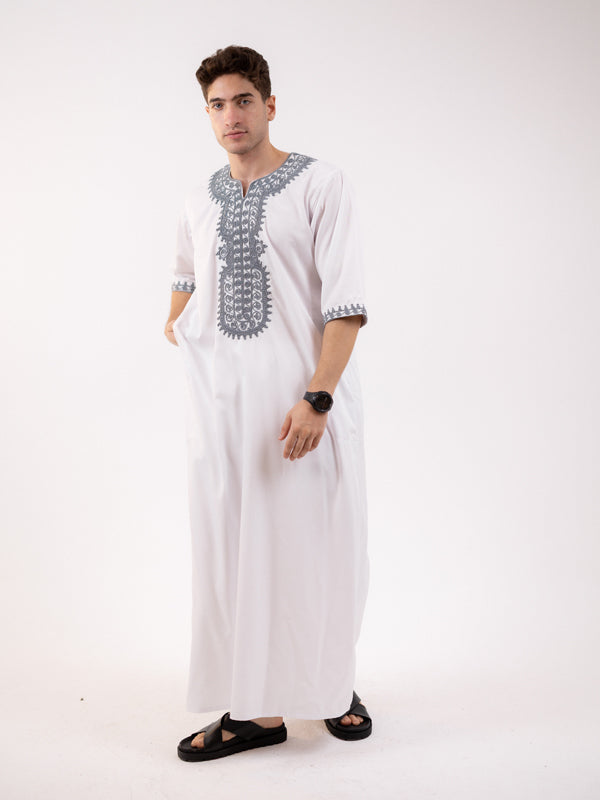 Moroccan Thawb White and Grey