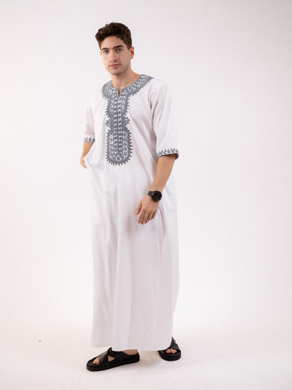 Moroccan Thawb White and Grey